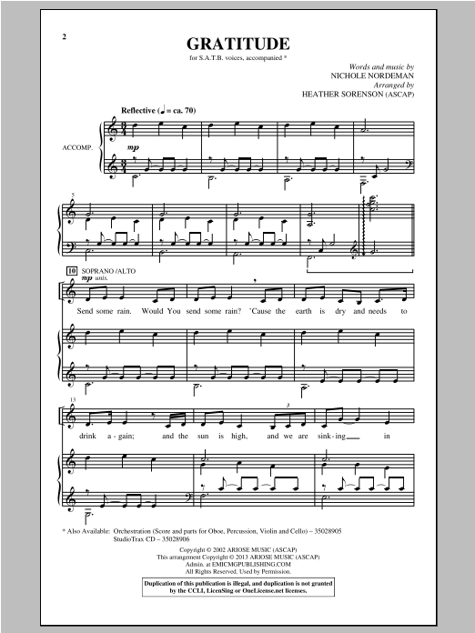 Gratitude (arr. Heather Sorenson) (SATB Choir) von Nichole Nordeman