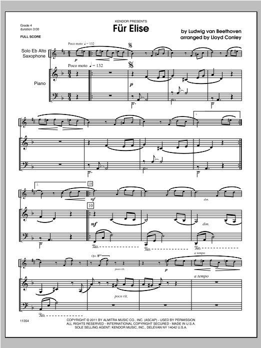 Fur Elise - Piano/Score (Woodwind Solo) von Conley