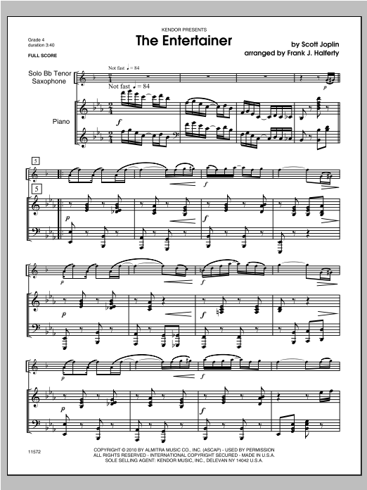 The Entertainer - Piano/Score (Woodwind Solo) von Halferty