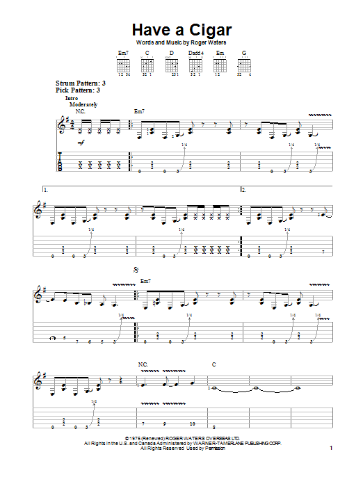 Have A Cigar (Easy Guitar Tab) von Pink Floyd