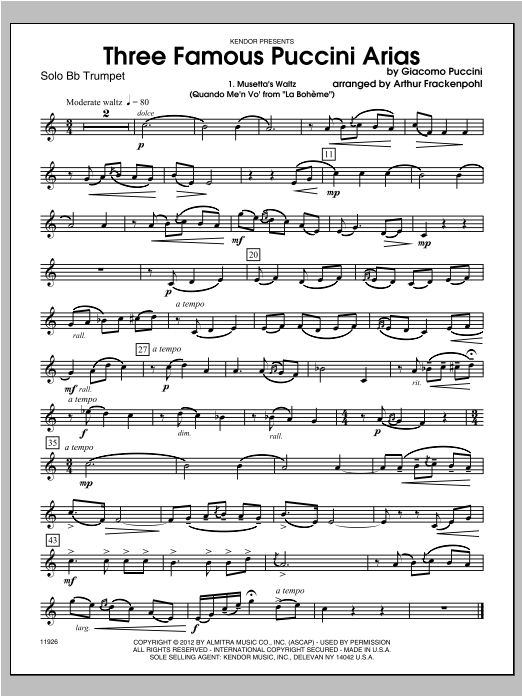 Three Famous Puccini Arias - Trumpet (Brass Solo) von Frackenpohl