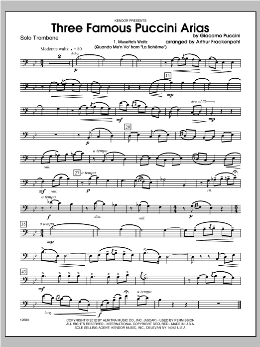 Three Famous Puccini Arias - Trombone (Brass Solo) von Frackenpohl