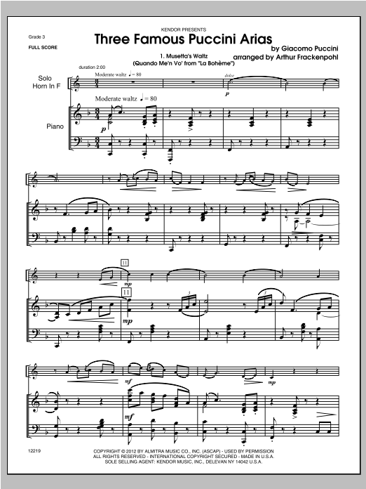 Three Famous Puccini Arias - Piano/Score (Brass Solo) von Frackenpohl