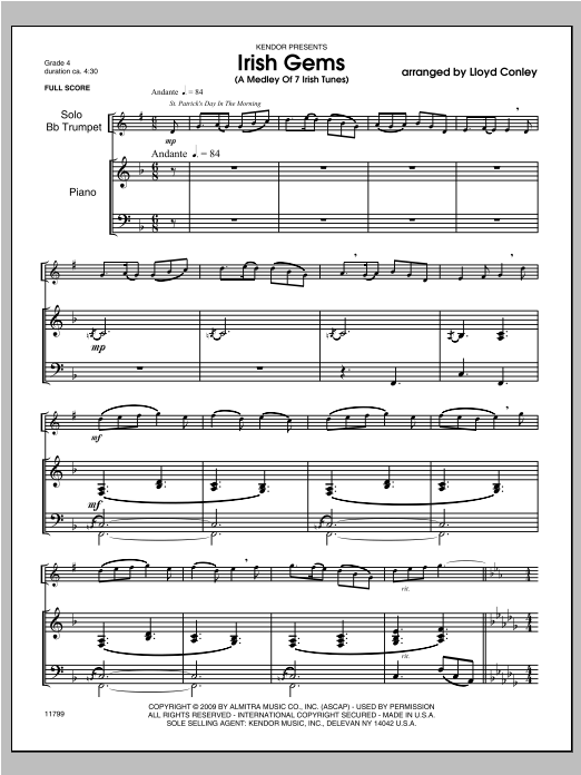 Irish Gems (A Medley Of 7 Irish Tunes) - Piano/Score (Brass Solo) von Conley