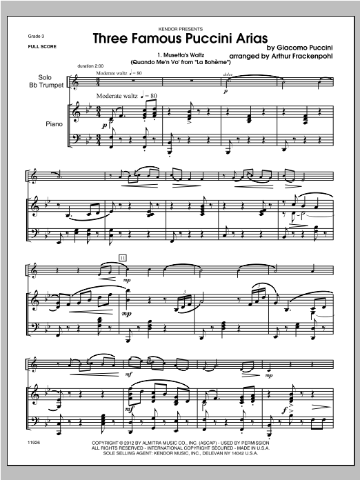 Three Famous Puccini Arias - Piano/Score (Brass Solo) von Frackenpohl