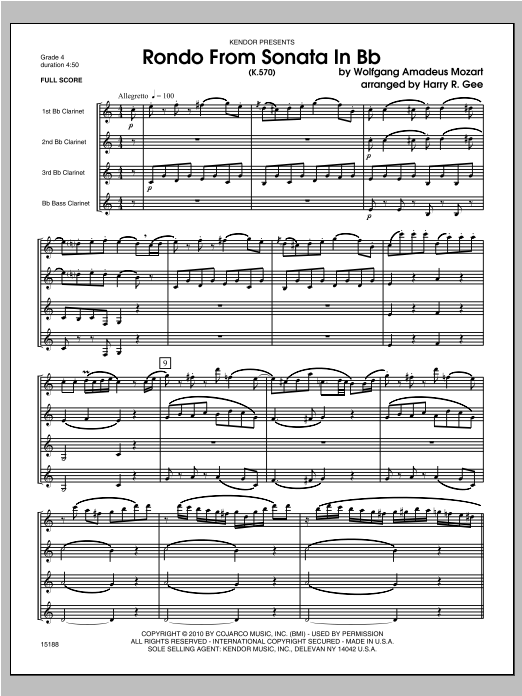 Rondo From Sonata In Bb (K.570) - Full Score (Woodwind Ensemble) von Gee