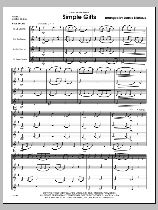 Simple Gifts - Full Score (Woodwind Ensemble) von Niehaus