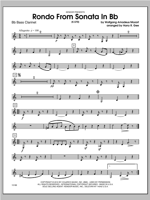 Rondo From Sonata In Bb (K.570) - Bass Clarinet (Woodwind Ensemble) von Gee