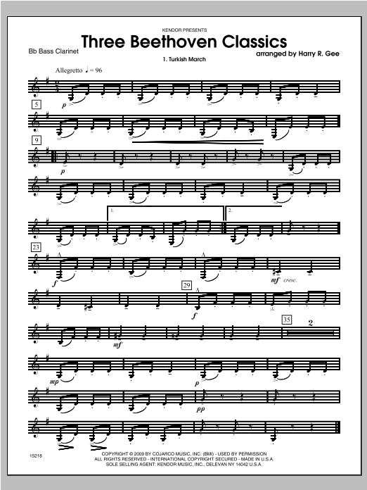 Three Beethoven Classics - Bass Clarinet (Woodwind Ensemble) von Gee