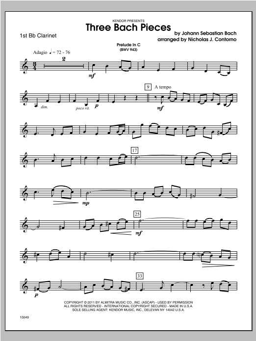 Three Bach Pieces - Clarinet 1 (Woodwind Ensemble) von Contorno
