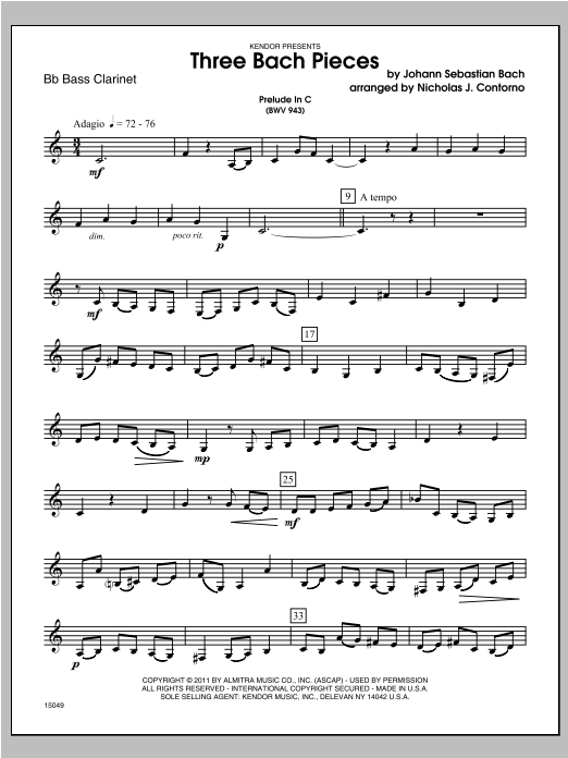 Three Bach Pieces - Bass Clarinet (Woodwind Ensemble) von Contorno