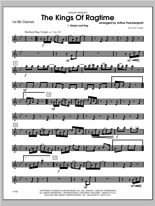 Kings Of Ragtime, The - Clarinet 1 (Woodwind Ensemble) von Arthur Frackenpohl