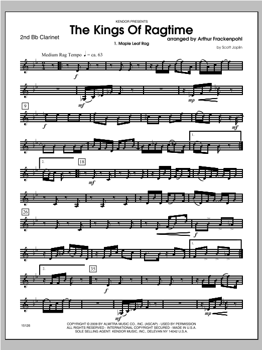 Kings Of Ragtime, The - Clarinet 2 (Woodwind Ensemble) von Arthur Frackenpohl