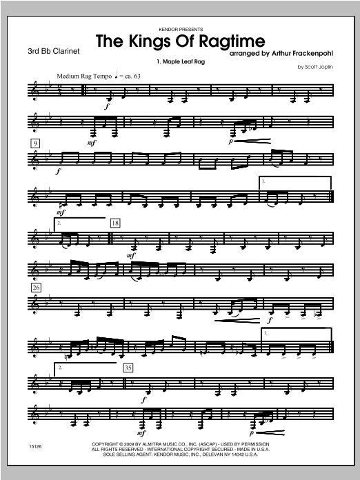 Kings Of Ragtime, The - Clarinet 3 (Woodwind Ensemble) von Arthur Frackenpohl