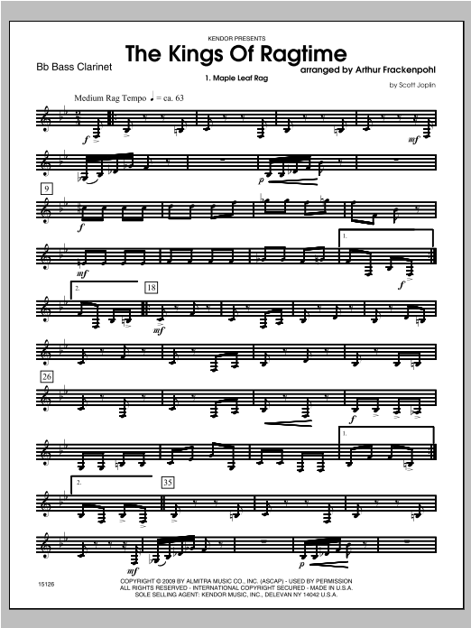 Kings Of Ragtime, The - Bass Clarinet (Woodwind Ensemble) von Arthur Frackenpohl