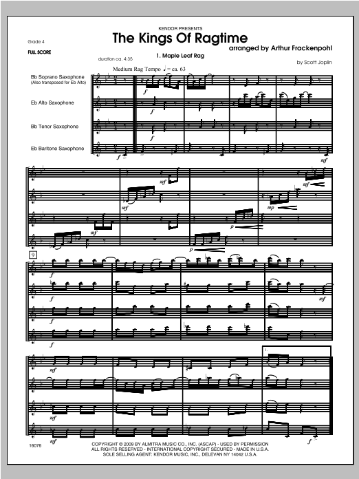 Kings Of Ragtime, The - Full Score (Woodwind Ensemble) von Arthur Frackenpohl