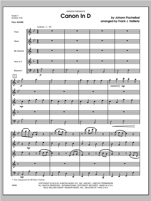 Canon In D - Full Score (Woodwind Ensemble) von Halferty