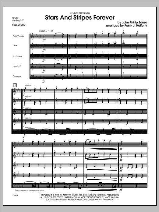 Stars And Stripes Forever - Full Score (Woodwind Ensemble) von Halferty