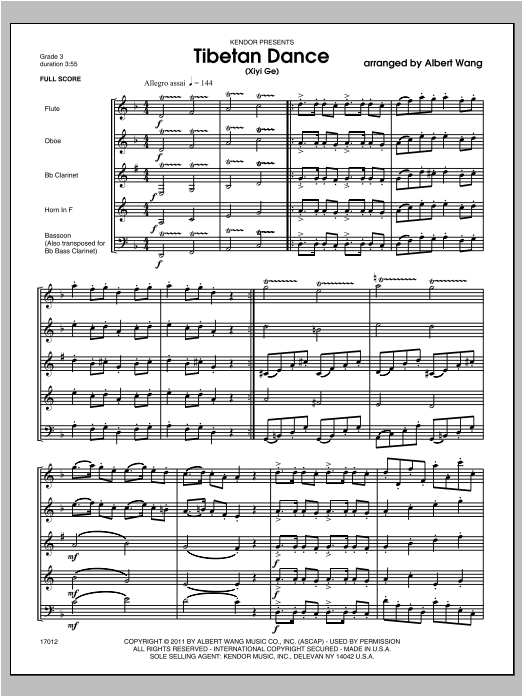 Tibetan Dance (Xiyi Ge) - Full Score (Woodwind Ensemble) von Wang