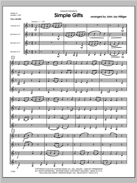 Simple Gifts - Full Score (Brass Ensemble) von Hilfiger