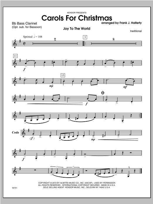 Carols for Christmas - Bass Clarinet (Woodwind Ensemble) von Halferty