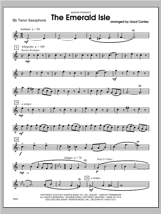 Emerald Isle, The - Tenor Sax (Woodwind Ensemble) von Conley