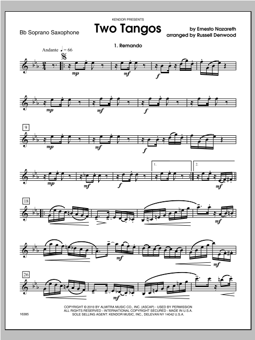 Two Tangos - Soprano Sax (Woodwind Ensemble) von Denwood