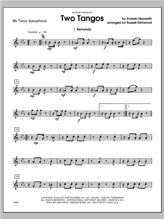 Two Tangos - Tenor Sax (Woodwind Ensemble) von Denwood