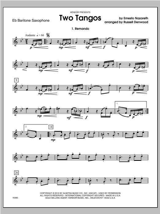 Two Tangos - Baritone Sax (Woodwind Ensemble) von Denwood