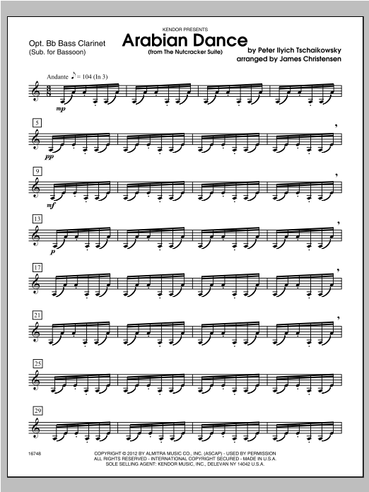 Arabian Dance (from The Nutcracker Suite) - Bass Clarinet (Woodwind Ensemble) von Christensen