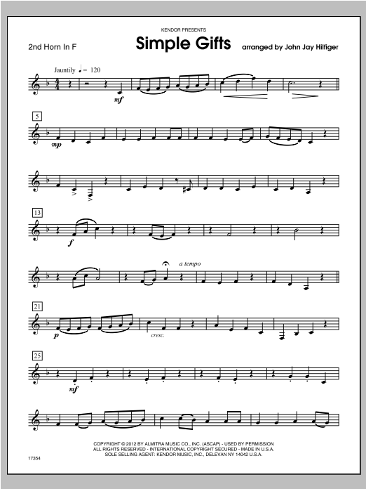 Simple Gifts - Horn 2 in F (Brass Ensemble) von Hilfiger