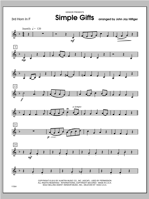 Simple Gifts - Horn 3 in F (Brass Ensemble) von Hilfiger