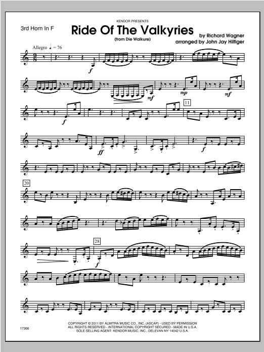 Ride Of The Valkyries (from Die Walkure) - Horn 3 in F (Brass Ensemble) von Hilfiger