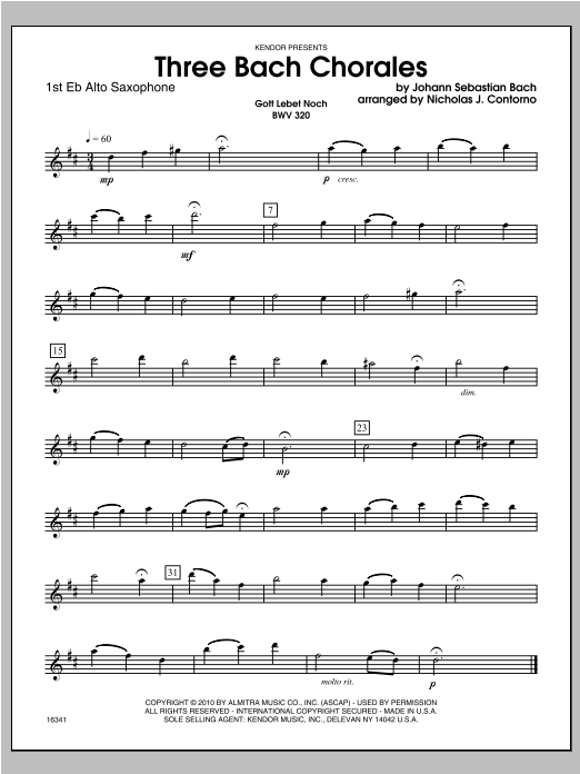 Three Bach Chorales - Alto Sax 1 (Woodwind Ensemble) von Contorno