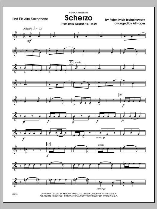 Scherzo (from String QuartetNo. 1 In D) - Alto Sax 2 (Woodwind Ensemble) von Hager