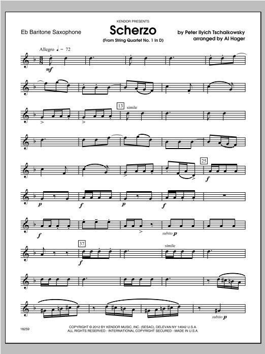 Scherzo (from String QuartetNo. 1 In D) - Baritone Sax (Woodwind Ensemble) von Hager