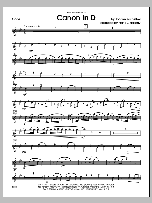 Canon In D - Oboe (Woodwind Ensemble) von Halferty