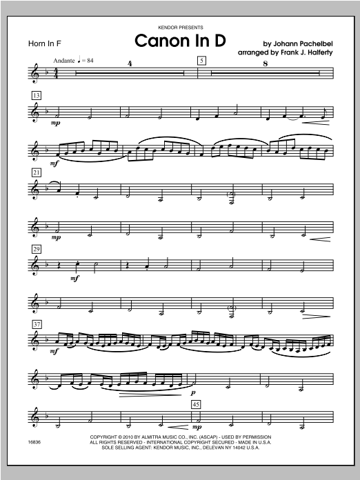 Canon In D - Horn (Woodwind Ensemble) von Halferty