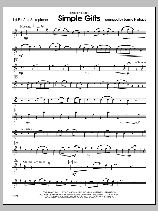 Simple Gifts - Alto Sax 1 (Woodwind Ensemble) von Niehaus