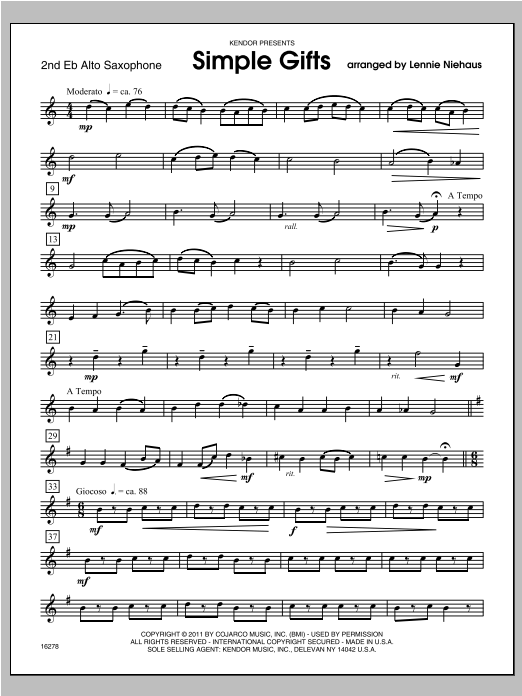 Simple Gifts - Alto Sax 2 (Woodwind Ensemble) von Niehaus