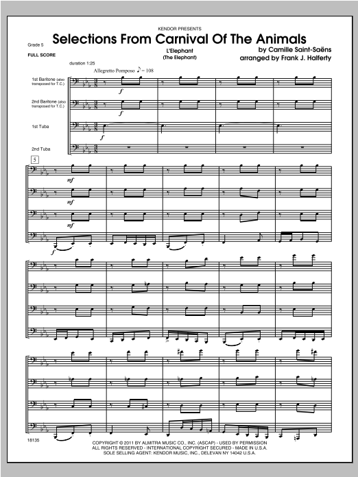 Selections From Carnival Of The Animals - Full Score (Brass Ensemble) von Halferty