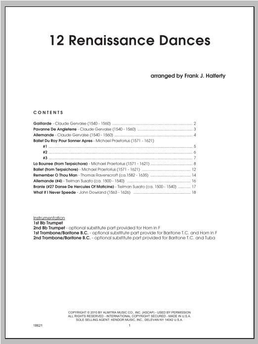 12 Renaissance Dances - Full Score (Brass Ensemble) von Halferty