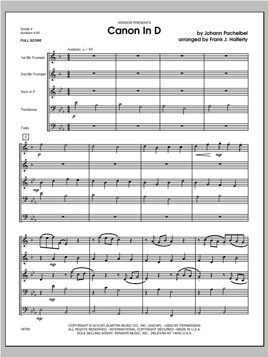 Canon In D - Full Score (Brass Ensemble) von Halferty