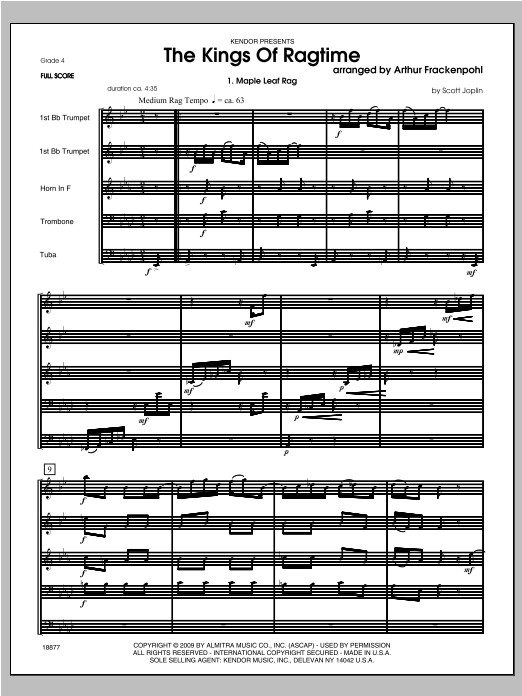Kings Of Ragtime, The - Full Score (Brass Ensemble) von Arthur Frackenpohl