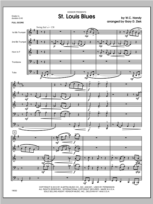 St. Louis Blues - Full Score (Brass Ensemble) von Ziek