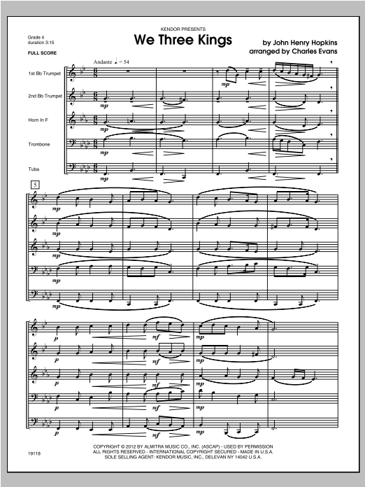 We Three Kings - Full Score (Brass Ensemble) von Evans