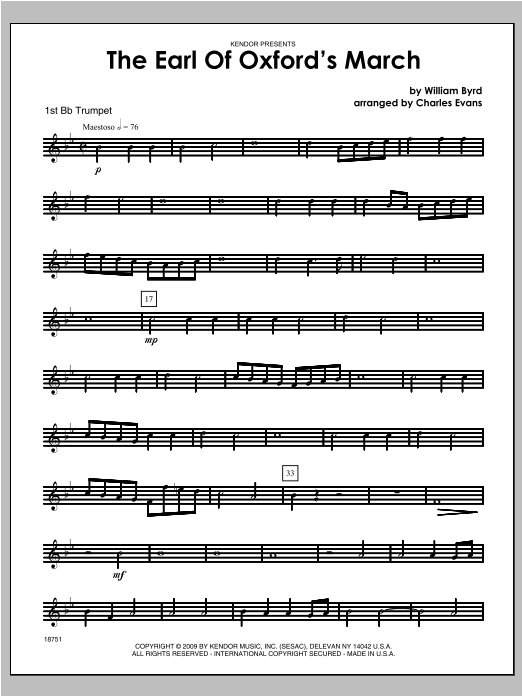 Earl Of Oxford's March, The - Trumpet 1 (Brass Ensemble) von Evans