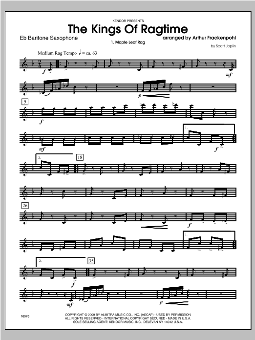 Kings Of Ragtime, The - Baritone Sax (Woodwind Ensemble) von Arthur Frackenpohl