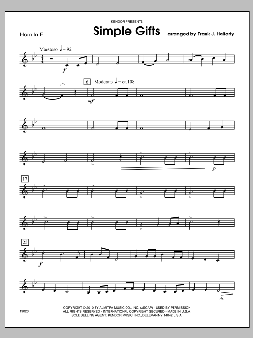 Simple Gifts - Horn (Brass Ensemble) von Halferty