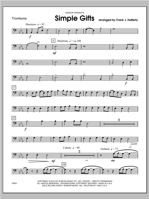 Simple Gifts - Trombone (Brass Ensemble) von Halferty